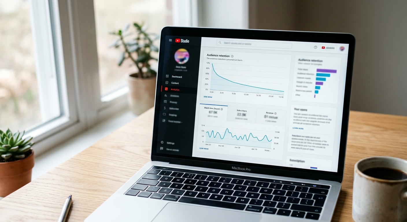 YouTube analytics dashboard showing audience retention and watch time metrics for SEO optimization YouTube analytics dashboard showing audience retention and watch time metrics for SEO optimization