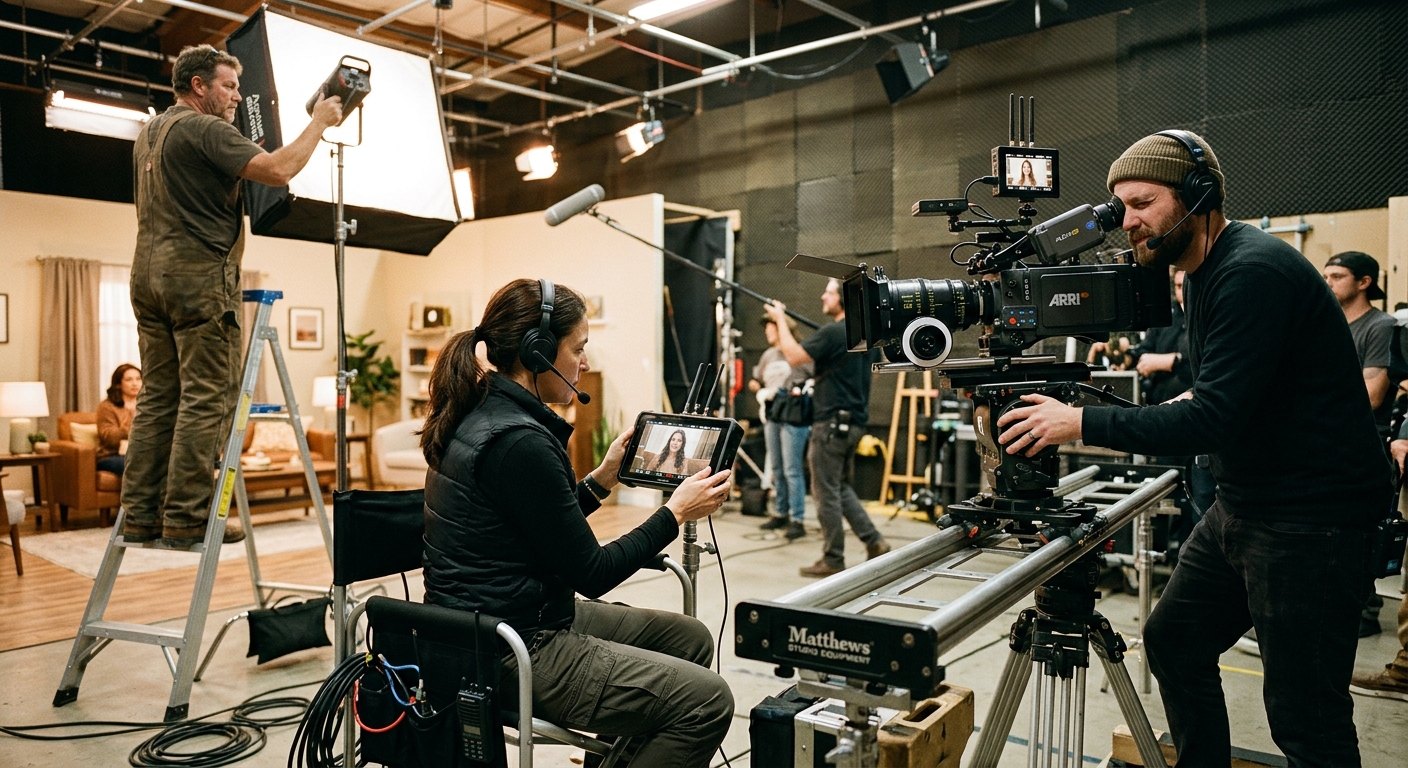 professional video production agency crew on a commercial shoot set professional video production agency crew on a commercial shoot set