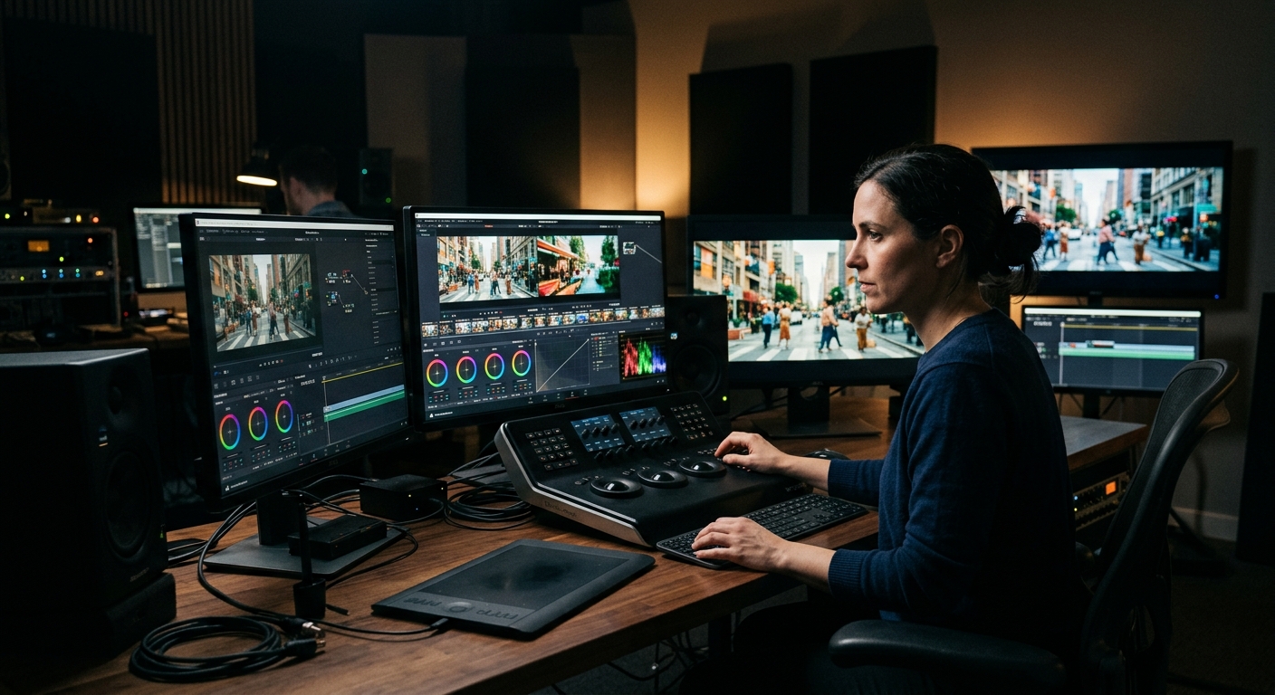 Editor color grading and finishing a commercial in post-production, a key cost factor for a 30 second commercial Editor color grading and finishing a commercial in post-production, a key cost factor for a 30 second commercial