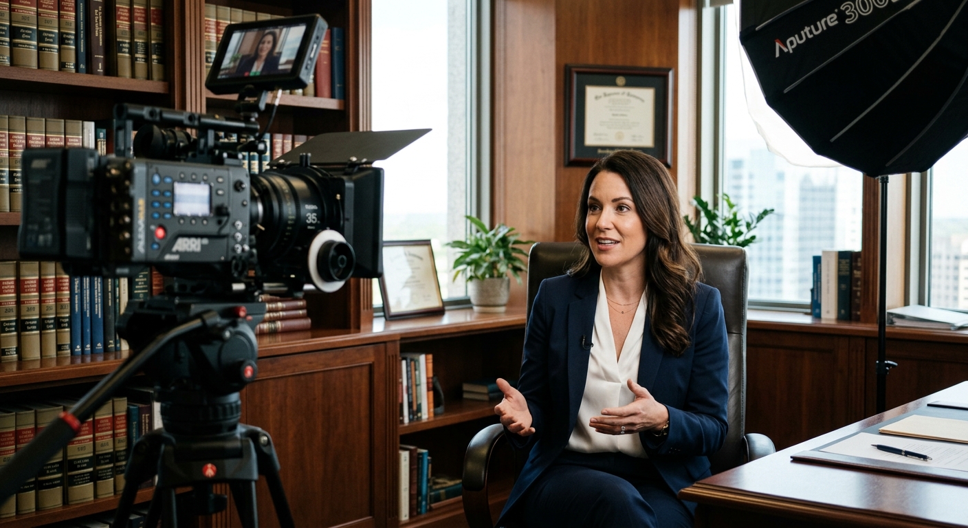 Video production crew filming an attorney interview as part of a video marketing for law firms strategy