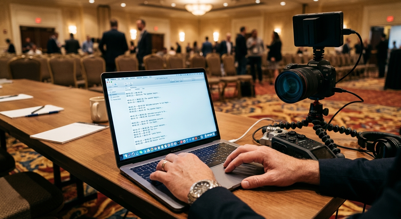 Producer checking caption and subtitle files before delivery on a Las Vegas video production Producer checking caption and subtitle files before delivery on a Las Vegas video production
