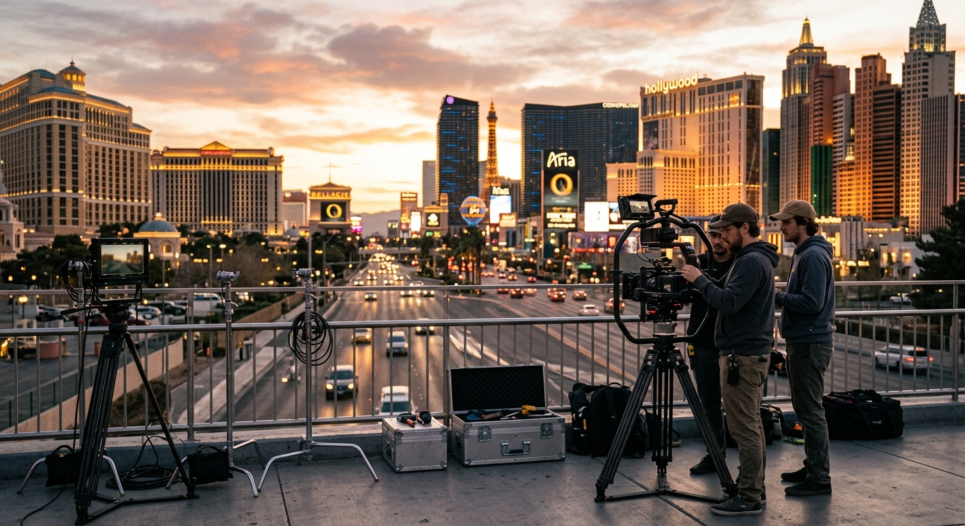 Film crew setting up a shoot in Las Vegas with a local video production company Film crew setting up a shoot in Las Vegas with a local video production company