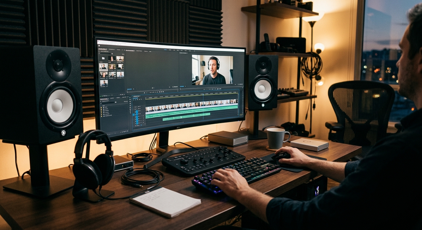 Video editor reviewing a subtitles vs captions vs SDH track on an editing timeline
