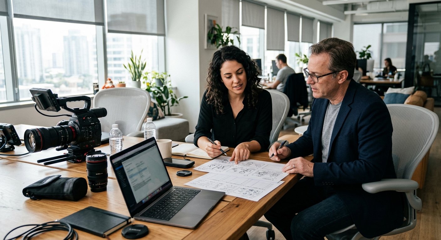 Producer and client planning a project while working with a video production company